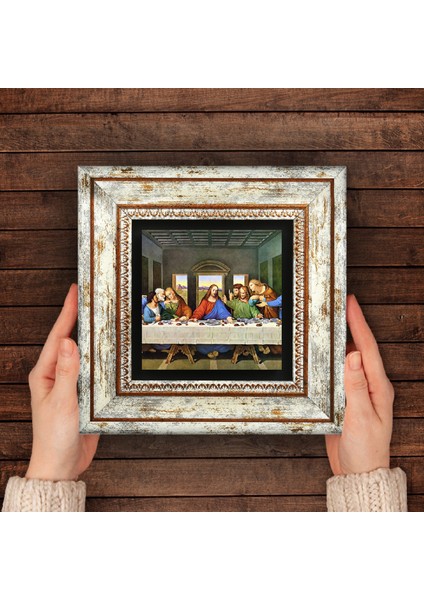 Leonardo da Vinci Son Akşam Yemeği Taş Duvar Tablosu Çerçeveli Duvar Dekoru Wall Art T1-273