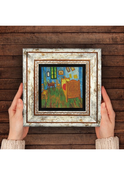 Van Gogh Arles'teki Yatak Odası Taş Duvar Tablosu Çerçeveli Duvar Dekoru Wall Art T1-286