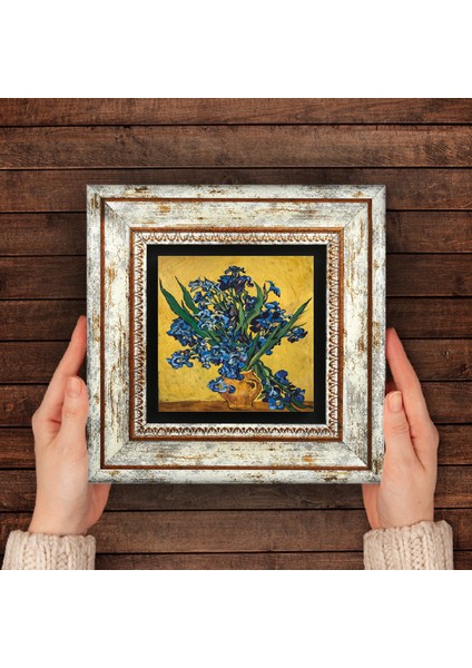 Van Gogh Süsenler Taş Duvar Tablosu Çerçeveli Duvar Dekoru Wall Art T1-287