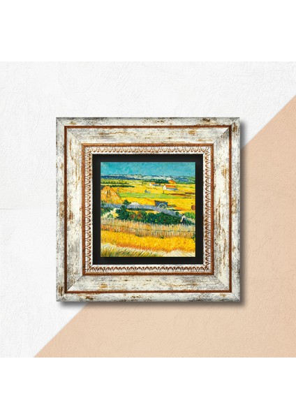 Van Gogh Mavi Arabalı Hasat Manzarası Taş Duvar Tablosu Çerçeveli Duvar Dekoru Wall Art T1-294 fiyatları