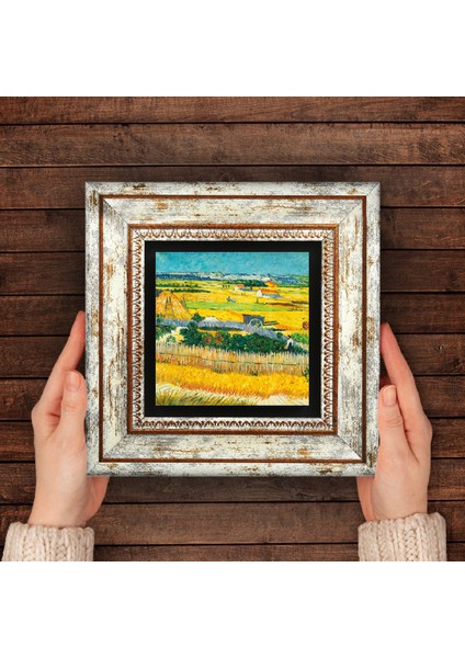 Van Gogh Mavi Arabalı Hasat Manzarası Taş Duvar Tablosu Çerçeveli Duvar Dekoru Wall Art T1-294 fırsatları