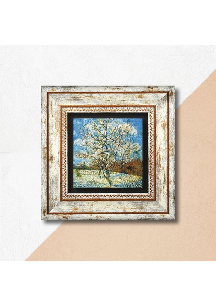 Van Gogh Çiçeklenen Pembe Şeftali Ağacı Taş Duvar Tablosu Çerçeveli Duvar Dekoru Wall Art T1-296 fiyatları