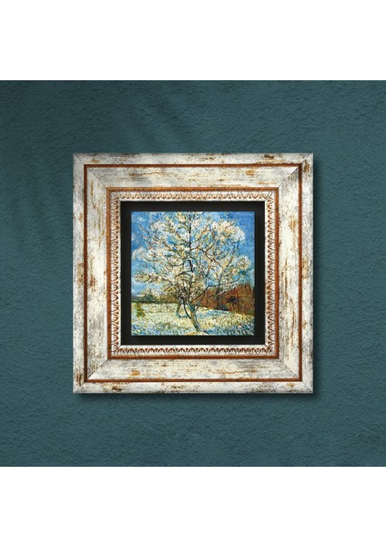 Van Gogh Çiçeklenen Pembe Şeftali Ağacı Taş Duvar Tablosu Çerçeveli Duvar Dekoru Wall Art T1-296 indirimleri