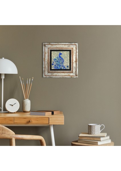 Tavus Kuşu Taş Duvar Tablosu Çerçeveli Duvar Dekoru Wall Art T1-83