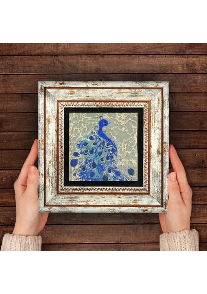 Tavus Kuşu Taş Duvar Tablosu Çerçeveli Duvar Dekoru Wall Art T1-83