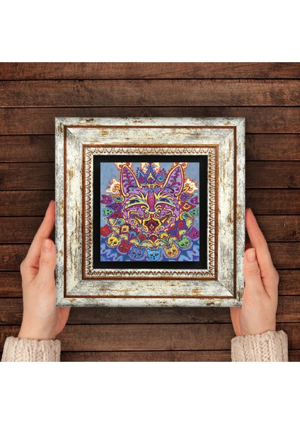 Louis Wain Kediler Taş Duvar Tablosu Çerçeveli Duvar Dekoru Wall Art T1-314