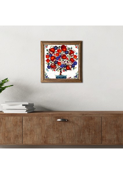 Nar Ağacı Taş Duvar Tablosu Ahşap Çerçeveli Duvar Dekoru Wall Art 25x25cm W1-03