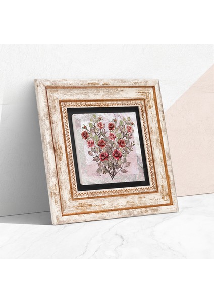 Gül Çiçek Taş Duvar Tablosu Çerçeveli Duvar Dekoru Wall Art T1-336