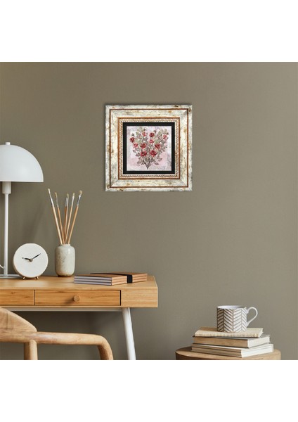 Gül Çiçek Taş Duvar Tablosu Çerçeveli Duvar Dekoru Wall Art T1-336