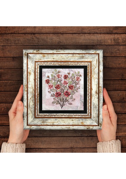 Gül Çiçek Taş Duvar Tablosu Çerçeveli Duvar Dekoru Wall Art T1-336
