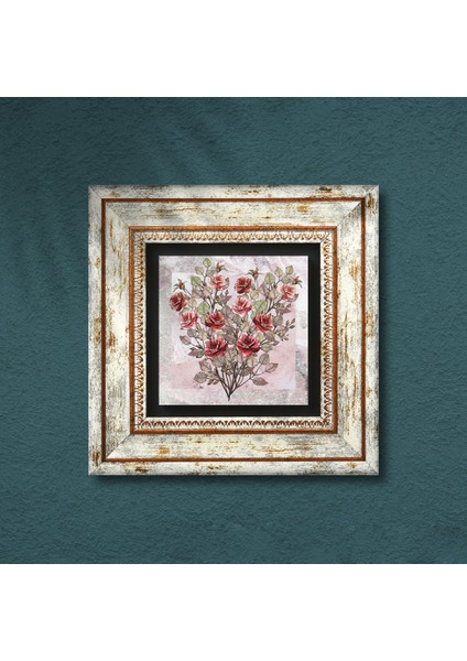 Gül Çiçek Taş Duvar Tablosu Çerçeveli Duvar Dekoru Wall Art T1-336