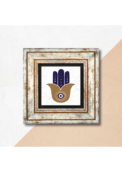 Fatma Ana Eli (Hamsa) Nazar Taş Duvar Tablosu Çerçeveli Duvar Dekoru Wall Art T1-348