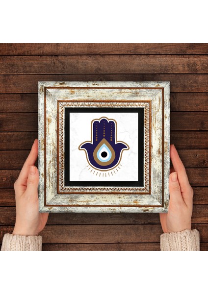 Fatma Ana Eli (Hamsa) Nazar Taş Duvar Tablosu Çerçeveli Duvar Dekoru Wall Art T1-349