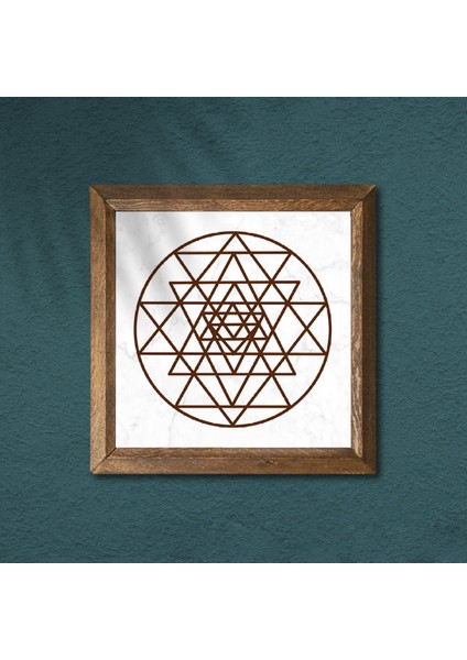 Sri Yantra Taş Duvar Tablosu Ahşap Çerçeveli Duvar Dekoru Wall Art 25x25cm W1-175