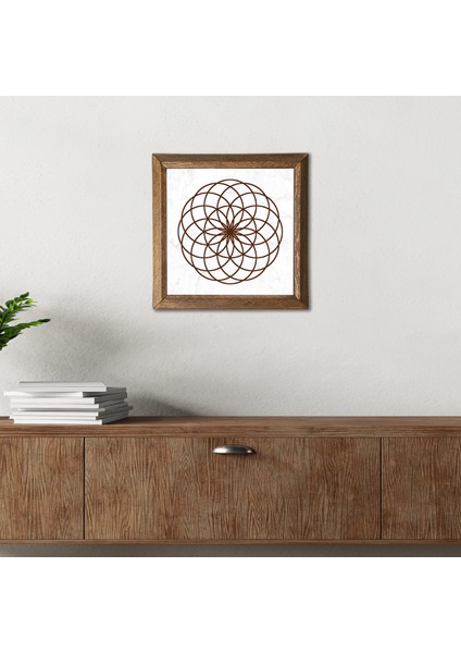 Yaşam Çiçeği Ahşap Çerçeveli Taş Duvar Tablosu – 25x25 cm Dekoratif Modern Sanat – Ev ve Ofis Dekoru |W1-177|