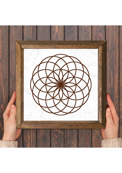 Yaşam Çiçeği Ahşap Çerçeveli Taş Duvar Tablosu – 25x25 cm Dekoratif Modern Sanat – Ev ve Ofis Dekoru |W1-177| fırsatları