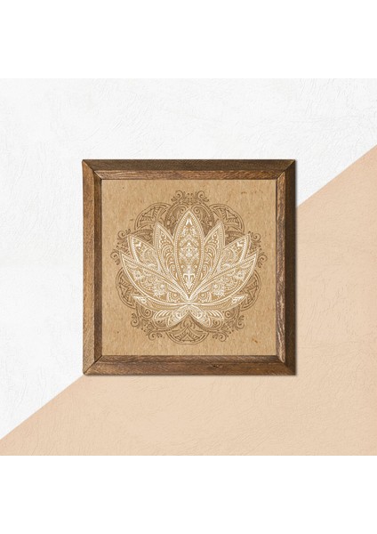 Lotus Çiçeği Taş Duvar Tablosu Ahşap Çerçeveli Duvar Dekoru Wall Art 25x25cm W1-178