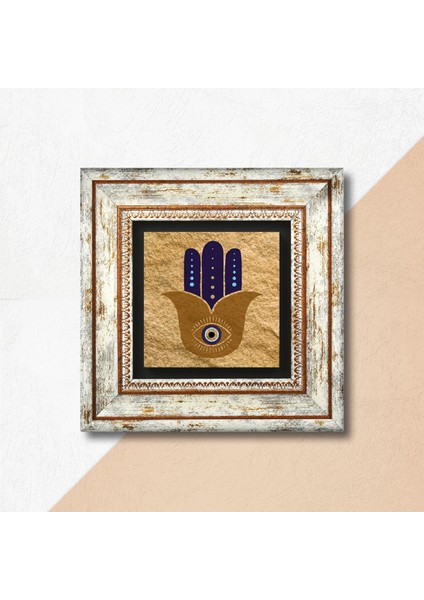 Fatma Ana Eli (Hamsa) Nazar Taş Duvar Tablosu Çerçeveli Duvar Dekoru Wall Art T1-360