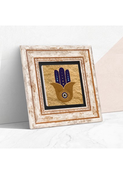 Fatma Ana Eli (Hamsa) Nazar Taş Duvar Tablosu Çerçeveli Duvar Dekoru Wall Art T1-360