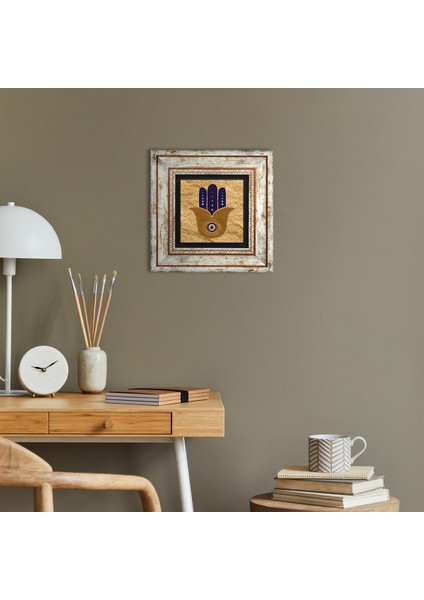 Fatma Ana Eli (Hamsa) Nazar Taş Duvar Tablosu Çerçeveli Duvar Dekoru Wall Art T1-360