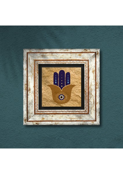Fatma Ana Eli (Hamsa) Nazar Taş Duvar Tablosu Çerçeveli Duvar Dekoru Wall Art T1-360