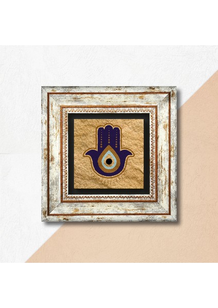 Fatma Ana Eli (Hamsa) Nazar Taş Duvar Tablosu Çerçeveli Duvar Dekoru Wall Art T1-361