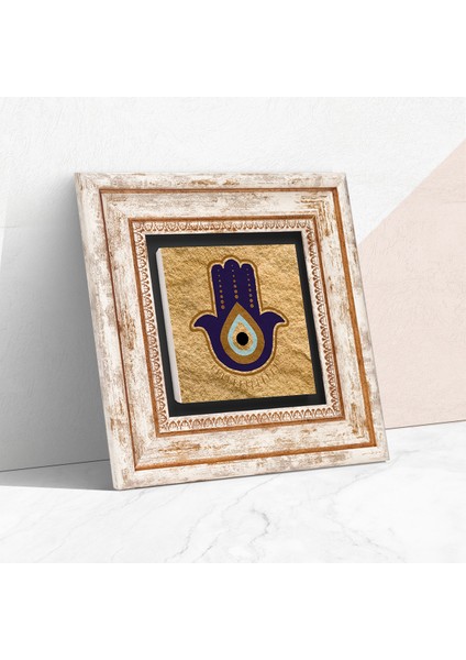 Fatma Ana Eli (Hamsa) Nazar Taş Duvar Tablosu Çerçeveli Duvar Dekoru Wall Art T1-361