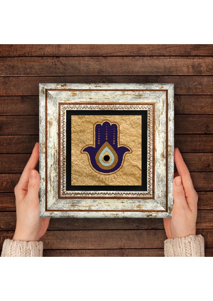 Fatma Ana Eli (Hamsa) Nazar Taş Duvar Tablosu Çerçeveli Duvar Dekoru Wall Art T1-361