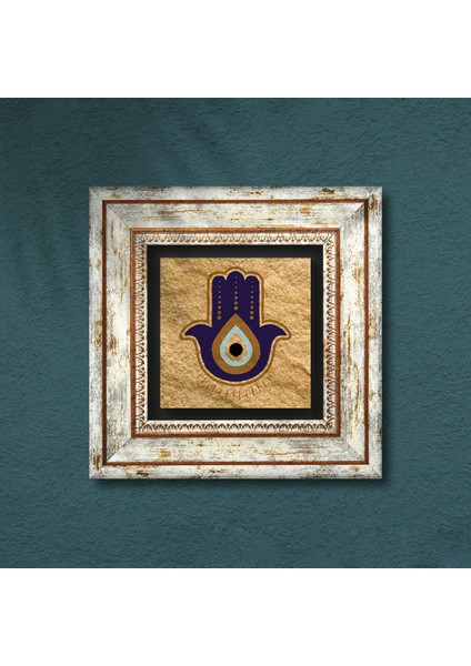 Fatma Ana Eli (Hamsa) Nazar Taş Duvar Tablosu Çerçeveli Duvar Dekoru Wall Art T1-361