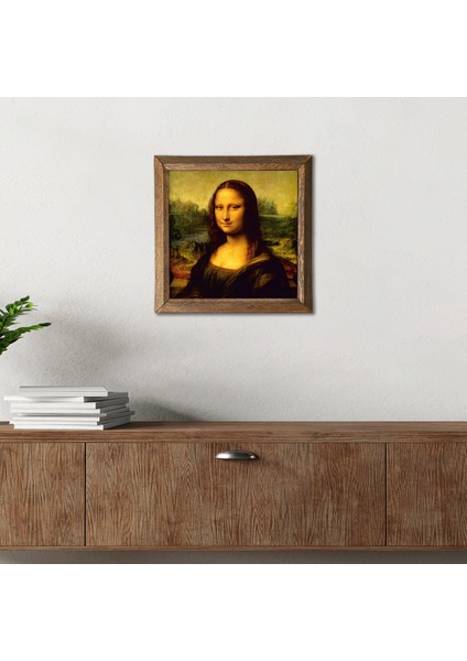 Leonardo da Vinci Mona Lisa Taş Duvar Tablosu Ahşap Çerçeveli Duvar Dekoru Wall Art 25x25cm W1-19
