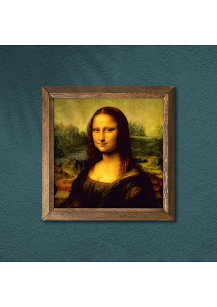 Leonardo da Vinci Mona Lisa Taş Duvar Tablosu Ahşap Çerçeveli Duvar Dekoru Wall Art 25x25cm W1-19