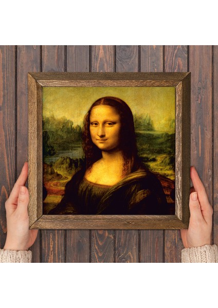 Leonardo da Vinci Mona Lisa Taş Duvar Tablosu Ahşap Çerçeveli Duvar Dekoru Wall Art 25x25cm W1-19