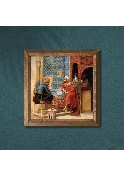 Satranç Oyunu Taş Duvar Tablosu Ahşap Çerçeveli Duvar Dekoru Wall Art 25x25cm W1-23