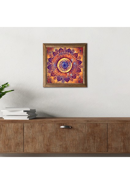Mandala Taş Duvar Tablosu Ahşap Çerçeveli Duvar Dekoru Wall Art 25x25cm W1-230