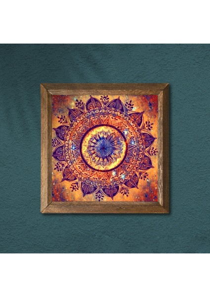 Mandala Taş Duvar Tablosu Ahşap Çerçeveli Duvar Dekoru Wall Art 25x25cm W1-230