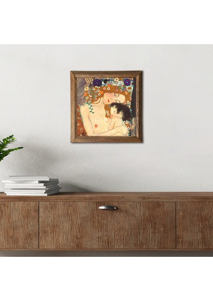 Gustav Klimt Anne Çocuk Taş Duvar Tablosu Ahşap Çerçeveli Duvar Dekoru Wall Art 25x25cm W1-26