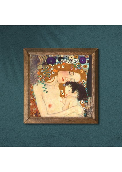 Gustav Klimt Anne Çocuk Taş Duvar Tablosu Ahşap Çerçeveli Duvar Dekoru Wall Art 25x25cm W1-26