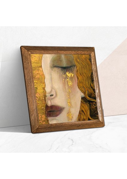 Gustav Klimt Altın Gözyaşları Taş Duvar Tablosu Ahşap Çerçeveli Duvar Dekoru Wall Art 25x25cm W1-27