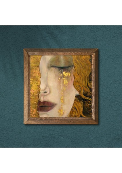 Gustav Klimt Altın Gözyaşları Taş Duvar Tablosu Ahşap Çerçeveli Duvar Dekoru Wall Art 25x25cm W1-27