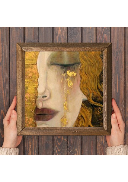 Gustav Klimt Altın Gözyaşları Taş Duvar Tablosu Ahşap Çerçeveli Duvar Dekoru Wall Art 25x25cm W1-27