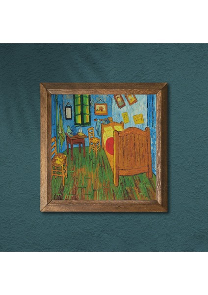 Vincent van Gogh Arles'teki Yatak Odası Taş Duvar Tablosu Ahşap Çerçeveli Duvar Dekoru Wall Art 25x25cm W1-286