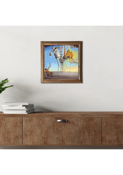 Salvador Dalí Aziz Antonius'un Baştan Çıkarılışı Taş Duvar Tablosu Ahşap Çerçeveli Duvar Dekoru Wall Art 25x25cm W1-306