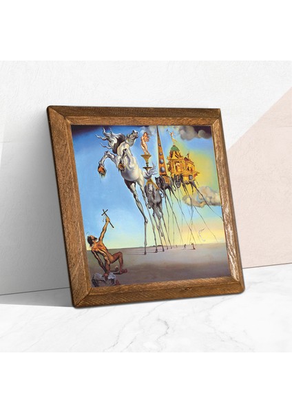 Salvador Dalí Aziz Antonius'un Baştan Çıkarılışı Taş Duvar Tablosu Ahşap Çerçeveli Duvar Dekoru Wall Art 25x25cm W1-306