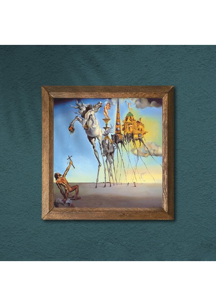 Salvador Dalí Aziz Antonius'un Baştan Çıkarılışı Taş Duvar Tablosu Ahşap Çerçeveli Duvar Dekoru Wall Art 25x25cm W1-306