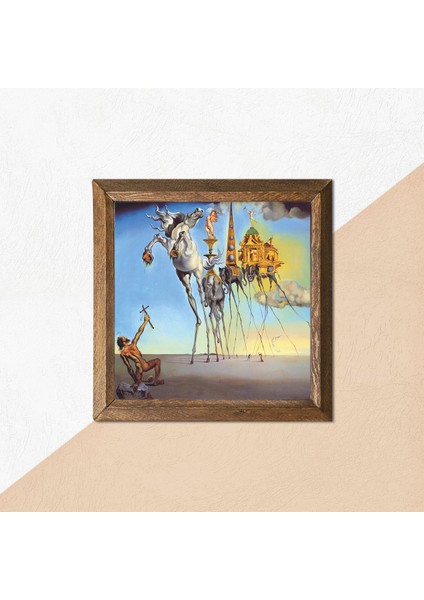 Salvador Dalí Aziz Antonius'un Baştan Çıkarılışı Taş Duvar Tablosu Ahşap Çerçeveli Duvar Dekoru Wall Art 25x25cm W1-306