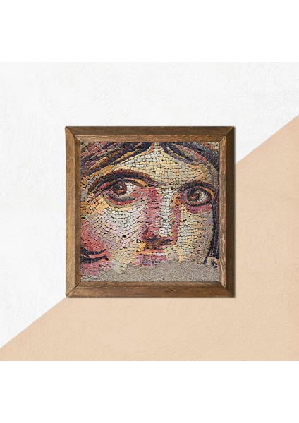 Çingene Kızı Mozaiği Taş Duvar Tablosu Ahşap Çerçeveli Duvar Dekoru Wall Art 25x25cm W1-71