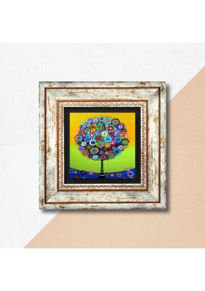 Hayat Ağacı Taş Duvar Tablosu Çerçeveli Duvar Dekoru Wall Art T1-109