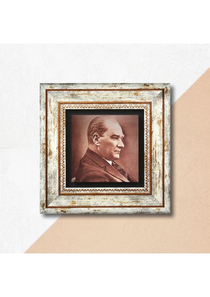 Atatürk Taş Duvar Tablosu Çerçeveli Duvar Dekoru Wall Art T1-131
