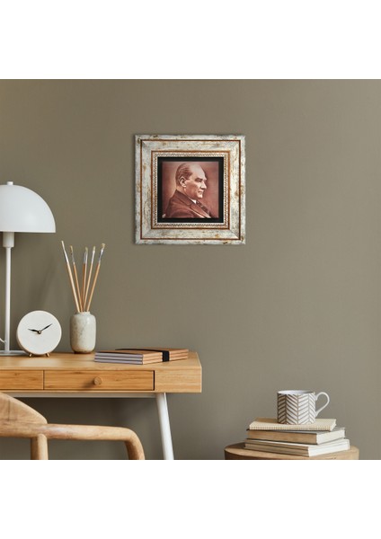 Atatürk Taş Duvar Tablosu Çerçeveli Duvar Dekoru Wall Art T1-131