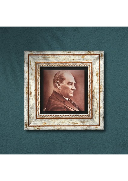 Atatürk Taş Duvar Tablosu Çerçeveli Duvar Dekoru Wall Art T1-131